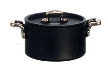 Dollhouse Miniature Teflon Pot, Black, L